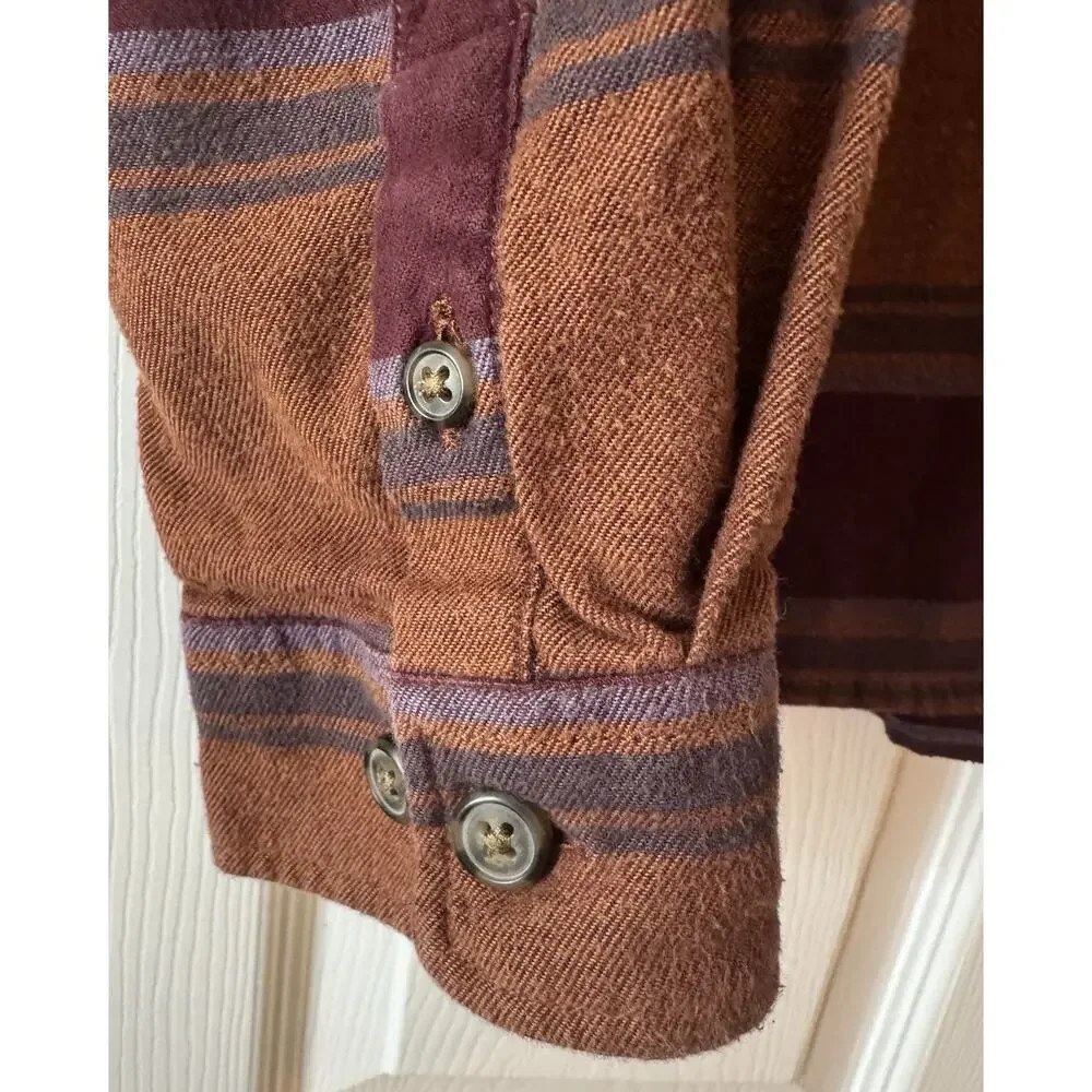 Carhartt Women’s Rugged Flex Loose Fit Flannel Shirt Brown Maroon Stripe Sz XXL - Picture 4 of 9